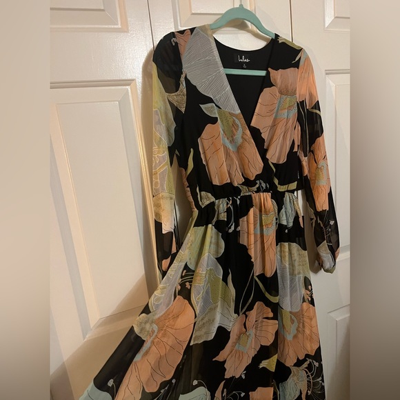 NWT Lulus Wondrous Water Lilies Black Floral Print Maxi Dress - Picture 4 of 7